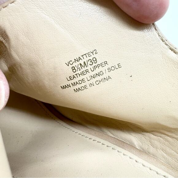 Vince Camuto Nattey 2 Perforated Leather Slit Peep Toe Heels Tan Size 8.5 - Picture 10 of 13